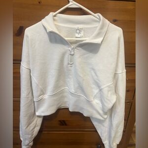 Aerie White Cropped Quarter-Zip Sweatshirt